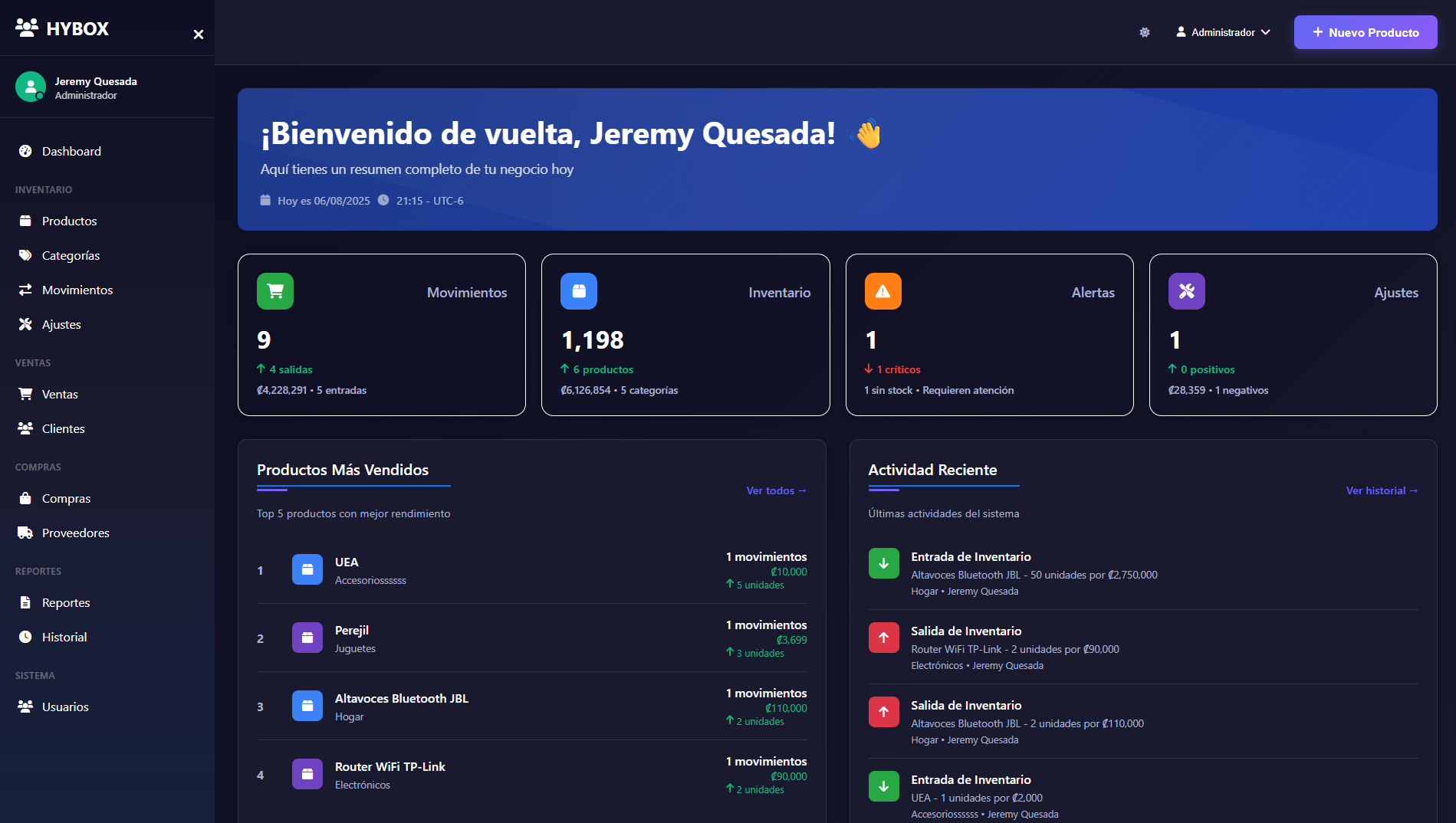 Sistema de Inventarios oscuro